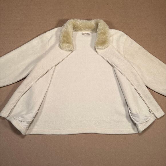 Vintage Faux Fur Trim Zip Fleece Jacket Women’s Cream Nick & Sarah 90s/2000s - Picture 4 of 6